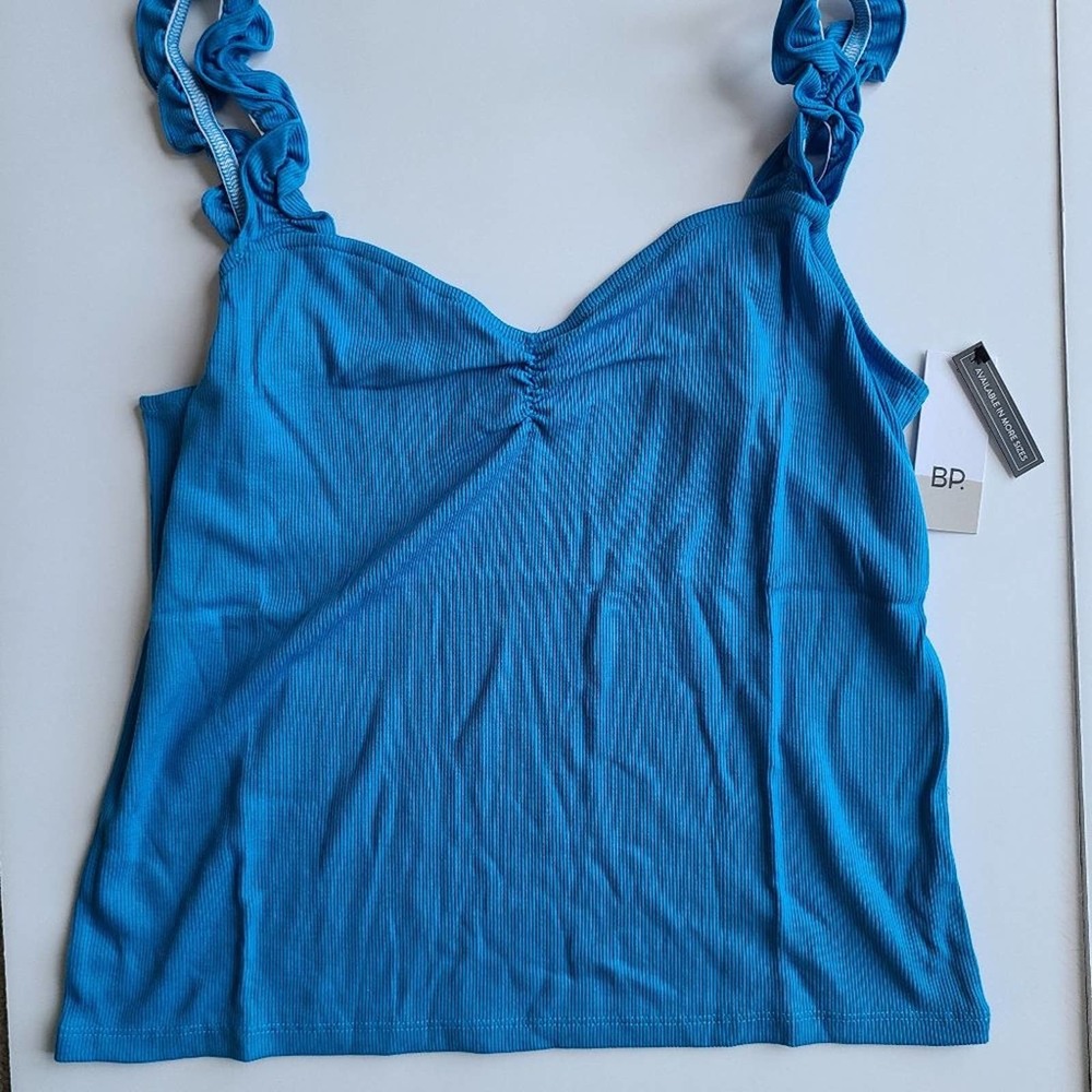 BP Blue Ribbed Tank Top Ruffle straps